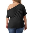 thumbnail image 3 of Agnes Orinda Women's Plus Size Tops Solid One Shoulder Short Sleeve Casual Blouses 1X Black, 3 of 5