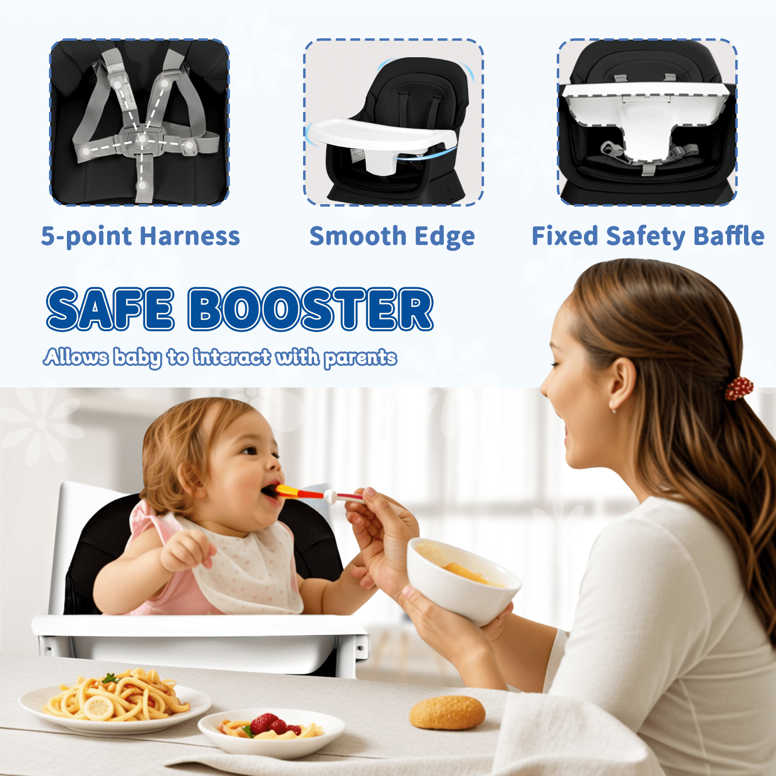 LINLUX 8 in 1 Convertible High Chair for Babies, Feeding Booster Seat for Toddlers, Black