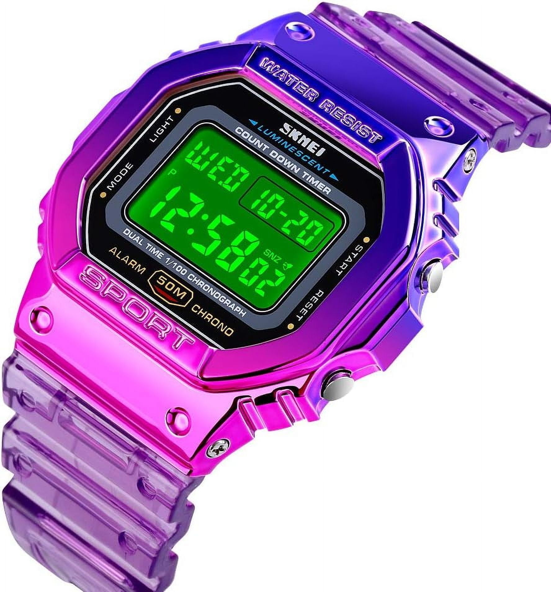 Watches Women Sport Digital Multi-Function Watch for Men Transparent Colorful Strap LED Waterproof Wristwatch with PU Band