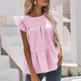 thumbnail image 4 of Summer Saving Wycnly Womens Shirts Fashion Ruffle Sleeve Loose Pleates Swing Tops Summer Short Sleeve Crewneck Ladies Striped Print Tops and Blouses Pink XL, 4 of 7