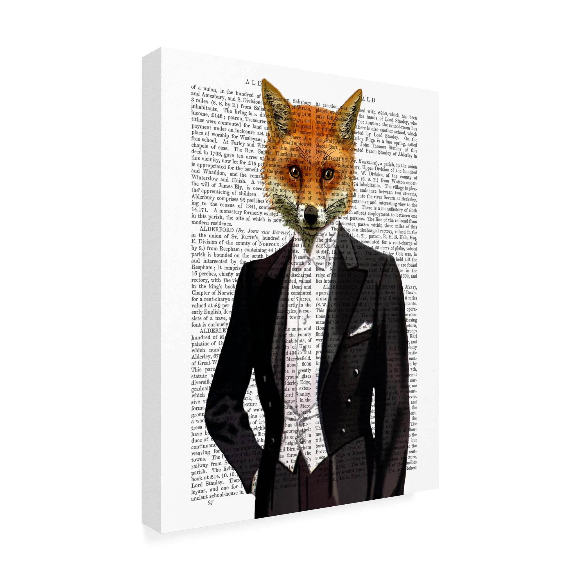 Trademark Fine Art 'Fox In Evening Suit, Portrait Book Page' Canvas Art by Fab Funky