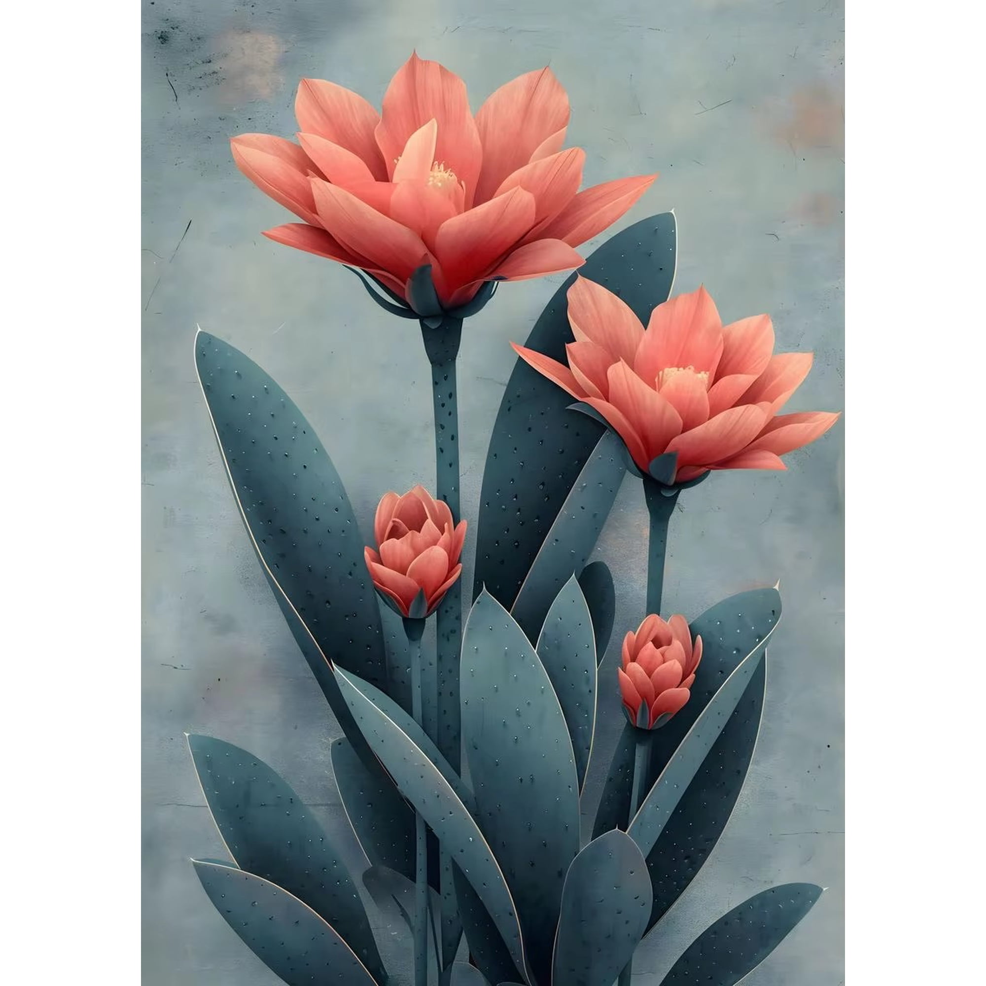 Affiche Vintage Cactus Mexicain Floral Lune Esthétique Peinture sur Toile Imprimés Œuvre d'Art Colorée art Mural Image Décoration Maison 50 x 70 cm Sans Cadre, SKU-04