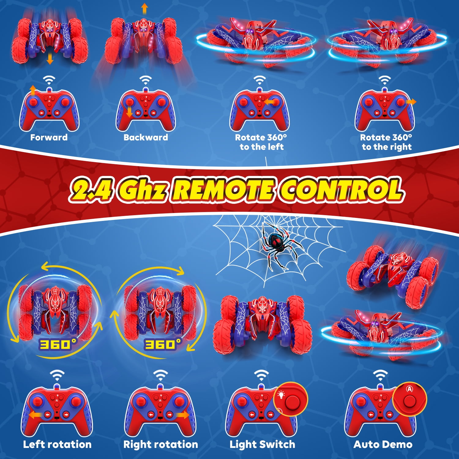 Remote Control Cars, RC Cars Toys for 5 6 7 8 9 10 Year Old Boys Girls, 2.4Ghz Fast Rotating RC Stunt Car, Double Sided Tornado Race Car with Lights for Boys Kids Age 8-12 Outdoor Toys Birthday Gifts