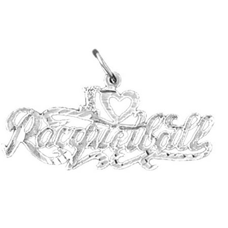 18K White Gold I Love Racquet Ball Pendant - 16 mm