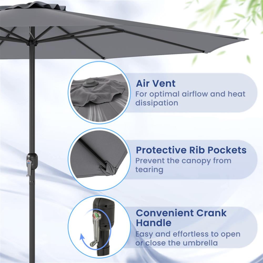 Resenkos Outdoor Garden Umbrella,Market Umbrella,12 Feet Patio Umbrella with Crank Handle and 8 Sturdy Ribs-Gray