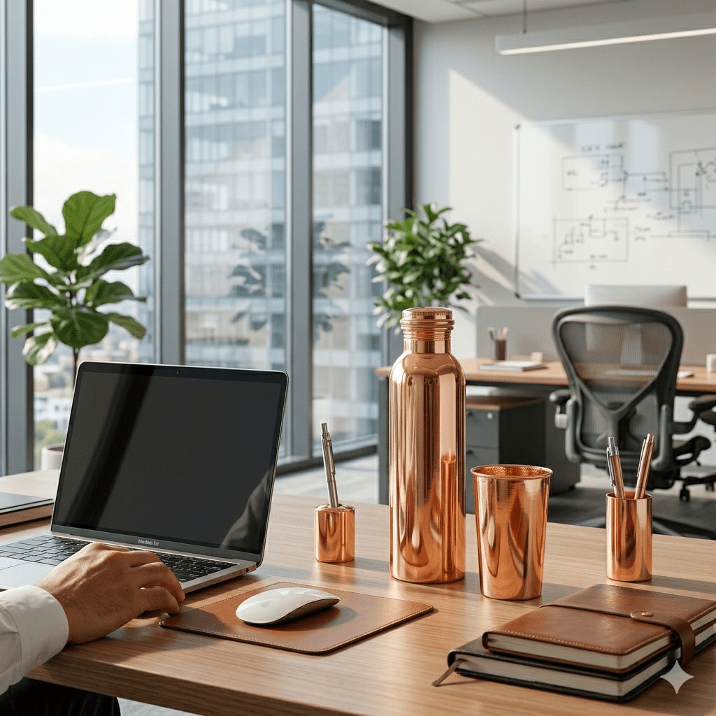 Nirmal Ganga 1 Litre Pure Copper Water Bottle – Joint-Free, Leak-Proof Design with Cleaning Kit Included. pack of 6