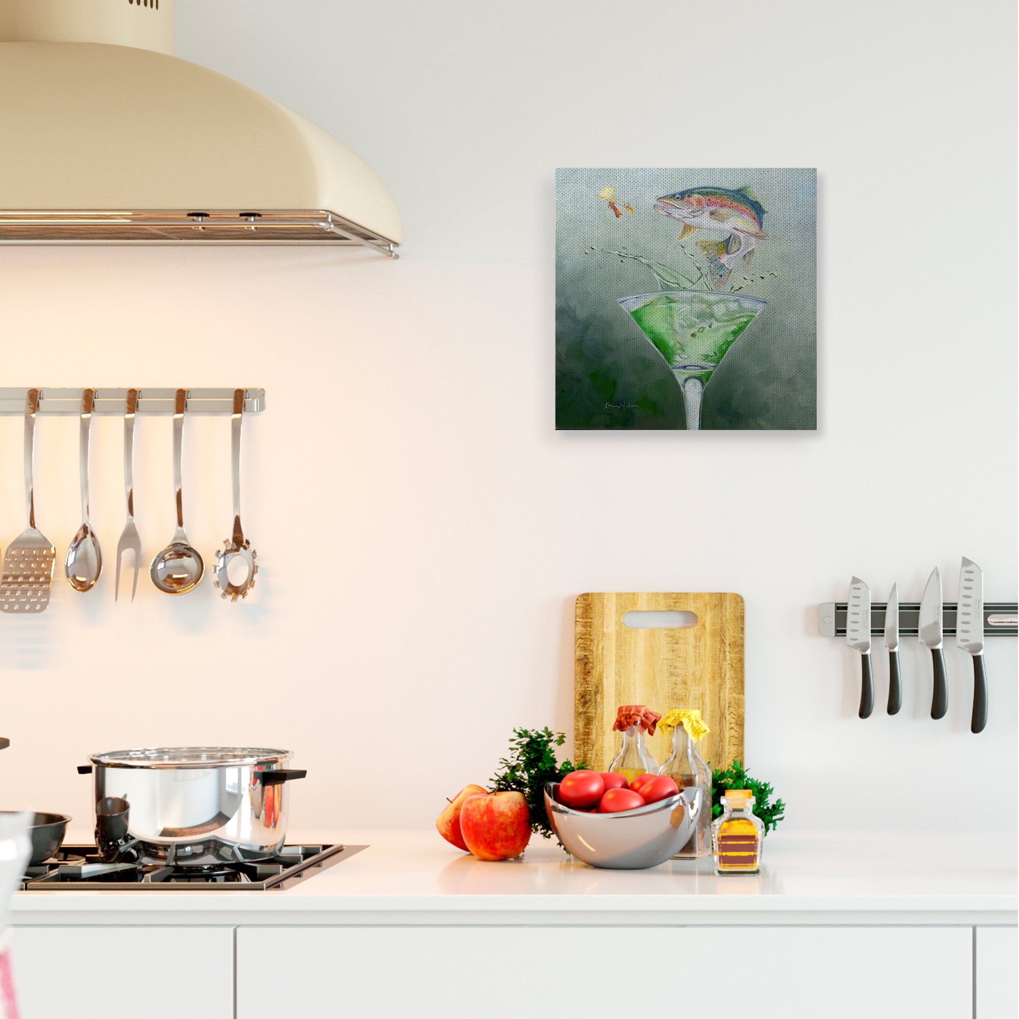 Fishing for Rainbow Trout Martini Cocktail Animals & Insects Gallery-Wrapped Canvas Print Wall Art, 17x17