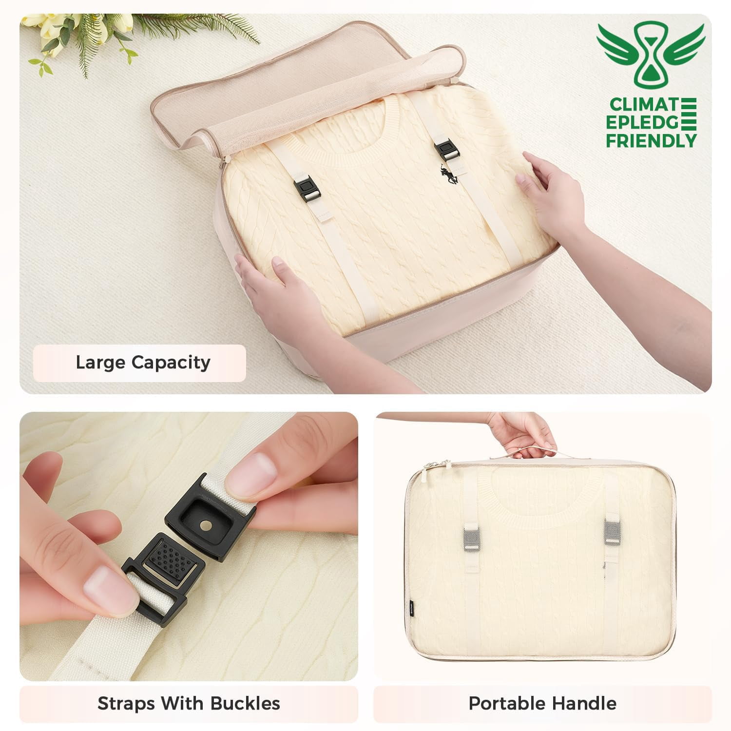 YAOLHLZ  8 Set Packing Cubes Luggage Packing Organizers for Travel Accessories-Cream