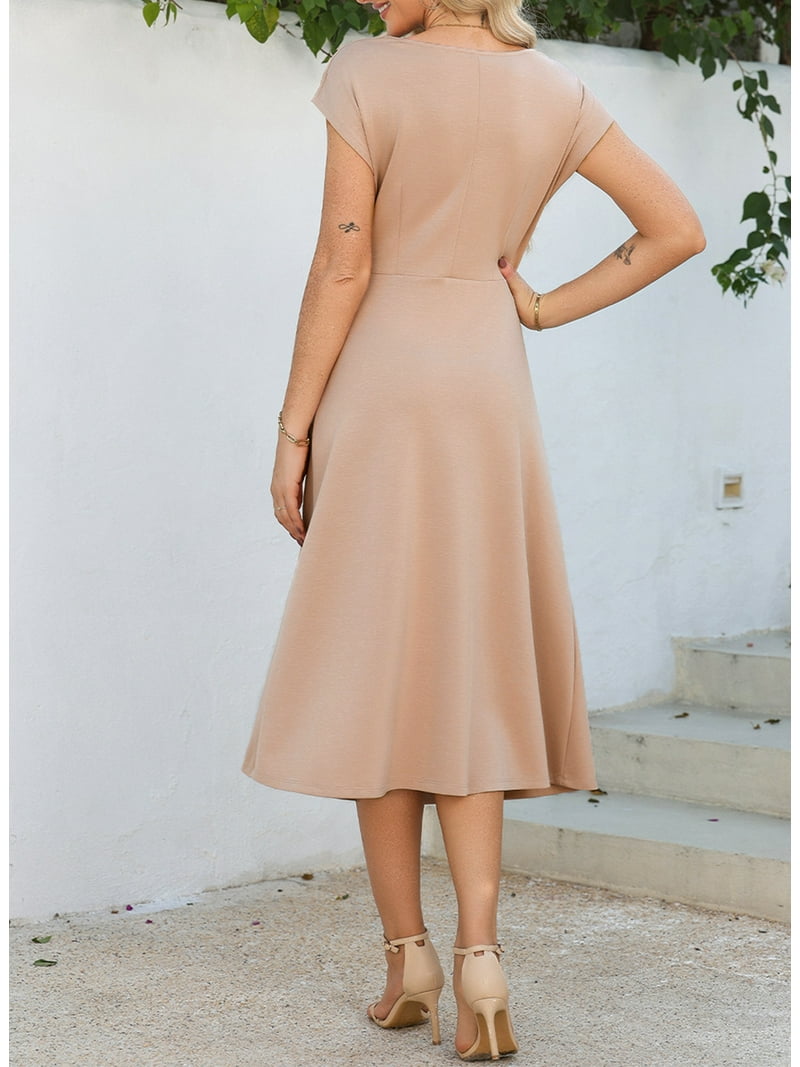 DOKOTOO Women's Romantic Flowy Summer Dress  Cowl Neck A-Line with Ruched  Waist | Cap Sleeve Cocktail Dresses - Walmart.com
