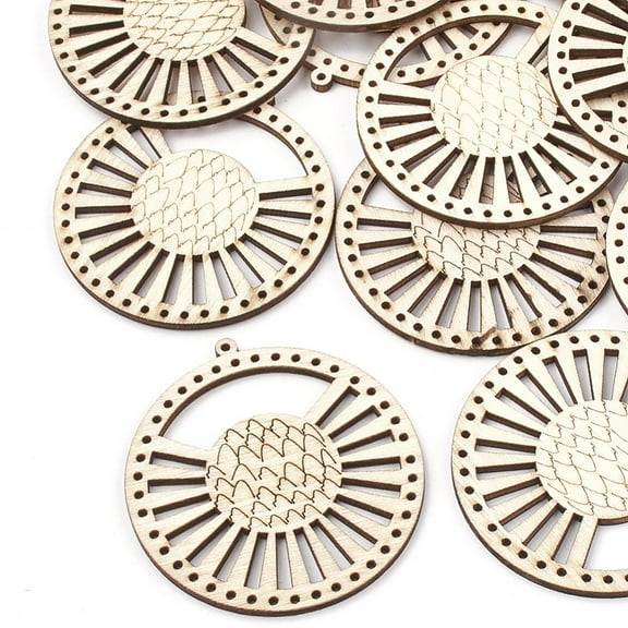 Undyed Wood Chandelier Component Links Flat Round Wheat 64x60x3mm Hole: 1.6mm