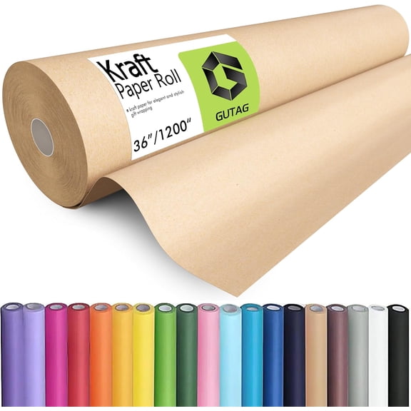 36" x 1200" (100') Kraft Paper Roll for Craft Bulletin Board Paper Art Table Covering Crafting Gift Wrapping Bouquet Packing Parcel 70GSM 50LB (Brown, 36x1200)