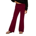 thumbnail image 2 of ZHOGXU Kids Girls Velvet Pants High Waist Solid Color Wide Leg Soft Stretch Comfortable Elegant Flared Trousers For Casual Daily Wear And Party,Wine,5-6 Years, 2 of 8
