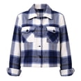 thumbnail image 4 of Womens Plaid Flannel Shacket Cropped Button Down Lapel Collar Long Sleeve Casual Jacket with Chest Flap Pockets XL, 4 of 8