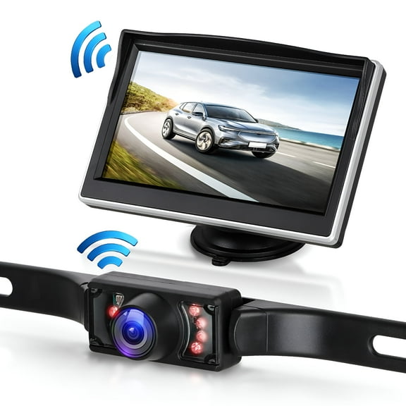 GJX Wireless Backup Camera System, 5" TFT LCD, 7 Infrared LED, Automotive Rear View Monitor