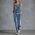 thumbnail image 3 of MLCDZ Women's Velvet 2 Piece Set Elegant V Neck Hooded Sleeveless Top and Elastic Waist Loose Fit Pants with Pockets Jogging Sets Velour Tracksuit 2000s, 3 of 7