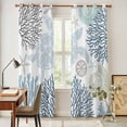 thumbnail image 4 of Blue Beige Coastal Turtle Kitchen Curtains 84 Inch Length, Ocean Coral Nautical Grommet Top Bedroom Living Room Curtains, Light Filtering Cafe Curtain Drapes 2 Panels Set 84''x84'', 4 of 9