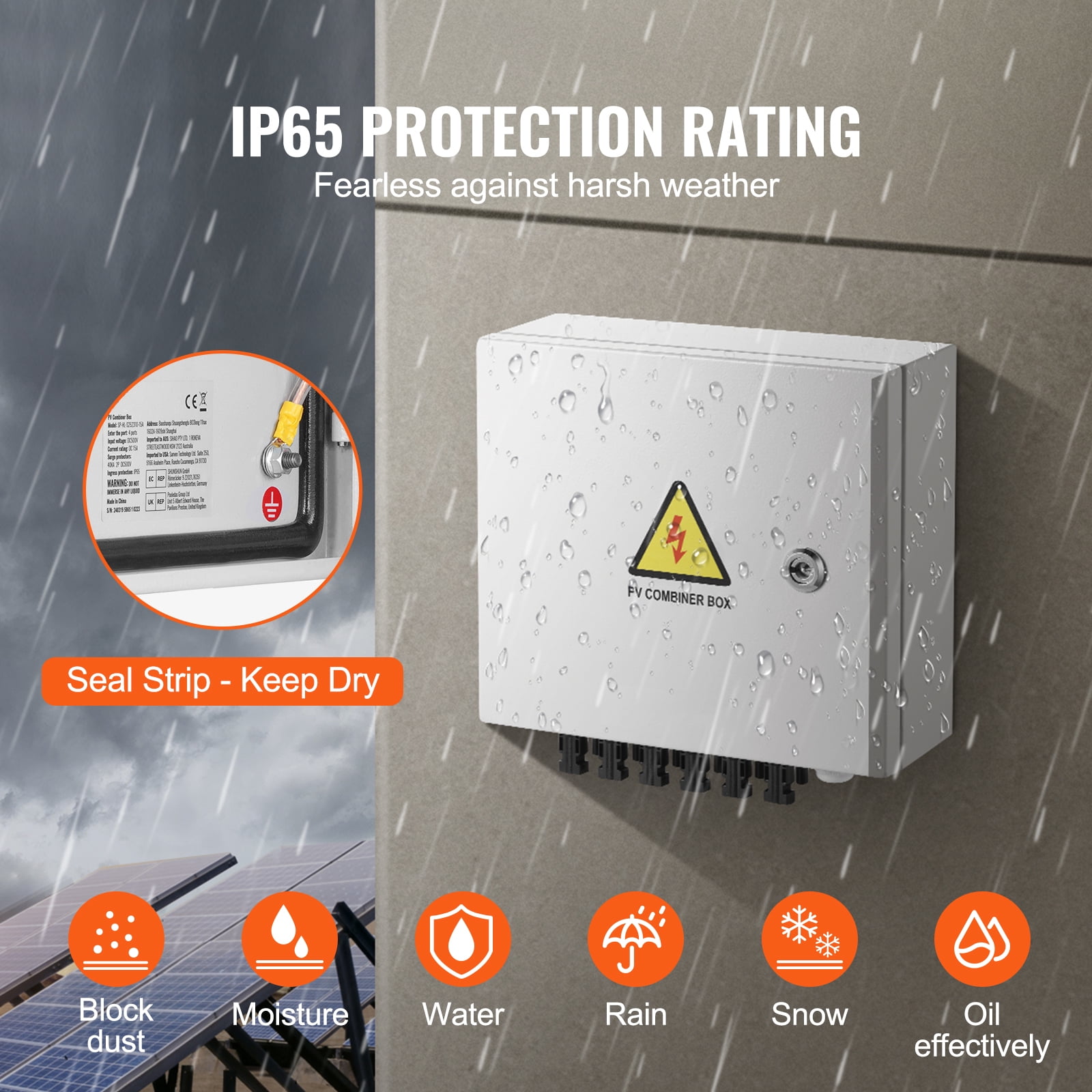 KFFKFF PV Aggregator Box, 6-String, Solar Aggregator Box with 10A Designated Current Fuse, 63A Circuit Interrupter, Lightning Protector and Solar Link, Metallic Housing