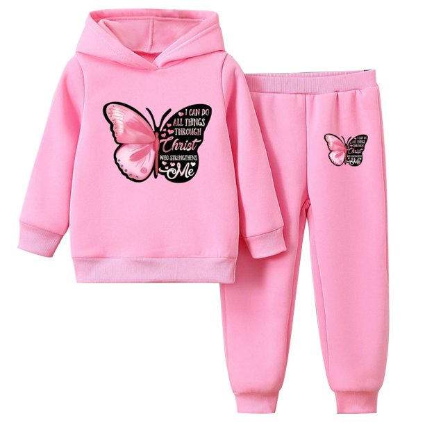 Odeerbi 2-16 Años Niñas Conjuntos Estampados Sudaderas Con Capucha Pantalones Dos Piezas Conjunto Sudadera Fina