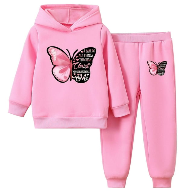 Odeerbi 2-16 Años Niñas Conjuntos Estampados Sudaderas Con Capucha Pantalones Dos Piezas Conjunto Sudadera Fina