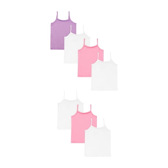 Hanes Toddler Girls' Cami Pack, 7-Pack, Cotton Blend Tank Top White/Grey/Purple 2T/3T
