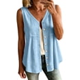 thumbnail image 4 of Craaazy Womens Sleeveless Tank Tops Plus Size, Solid Color Loose V Neck Cotton Linen Sleeveless Button Down Shirts, Eyelet Detail Sleeveless Tops for Women Daily Street & Office Wear, 4 of 7