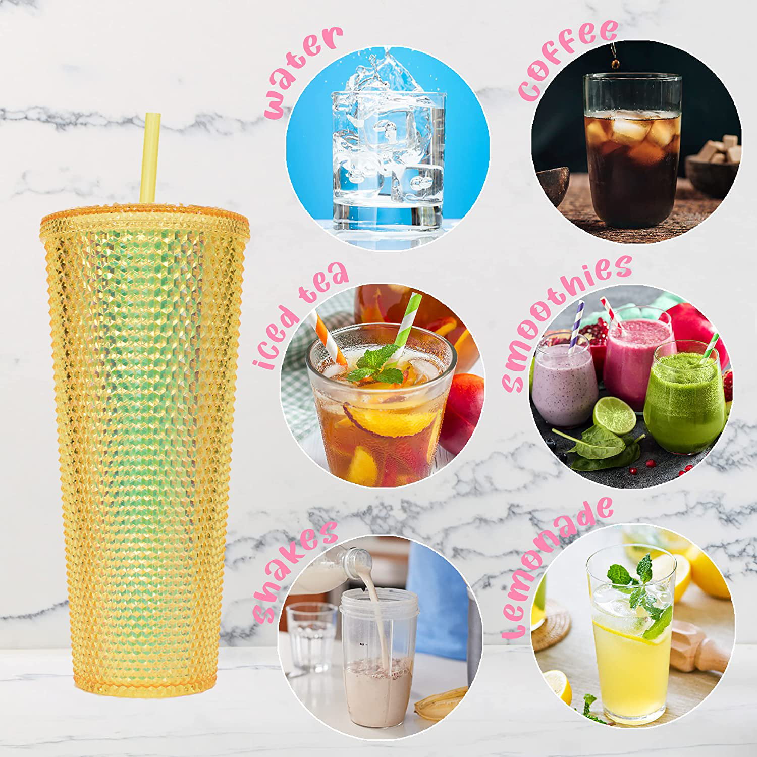 Double-walled Ice Cold Drink Coffee Juice Tea Cup Reusable Smoothie Plastic Iced  Tumbler Travel Mug With Straw 630ml Coffee Mug - Mugs - AliExpress