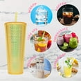 thumbnail image 3 of Vaso de agua Duslogis de 5 piezas de 24 oz con pajita y tapa a prueba de fugas, ideal para café helado, reutilizable, circular, dorado, 3 of 7
