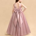 thumbnail image 7 of Girls Princess Dresses Cozy Satin Tulle,V Neck Back Big Bow Floor Length Wedding Flower Party Pageant Gown Pink 3-4Years, 7 of 7