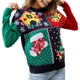 thumbnail image 3 of Womens Ugly Christmas Sweater Print Crew Neck Sweater Pullover Navy Blue L, 3 of 8