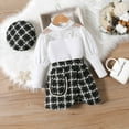 thumbnail image 4 of Ruyang Toddler Girls Plaid Skirt Spring Outfits Bubble Sleeve Glitter Tshirts Top Irregular Skirt with Hat Set 3Pcs, 4 of 7