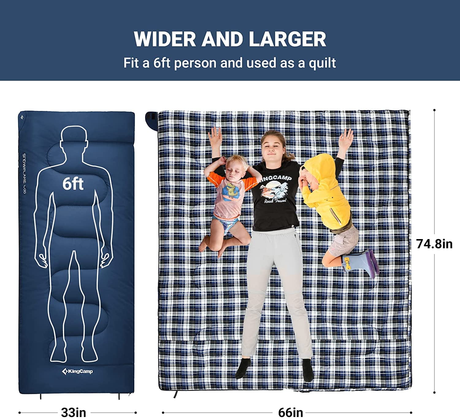 KingCamp XL Cotton Flannel Sleeping Bags, Oversized Portable Envelope Sleeping Bag for Adults for Backpacking & Camping, 5.07LBS ,Left (Coffee)