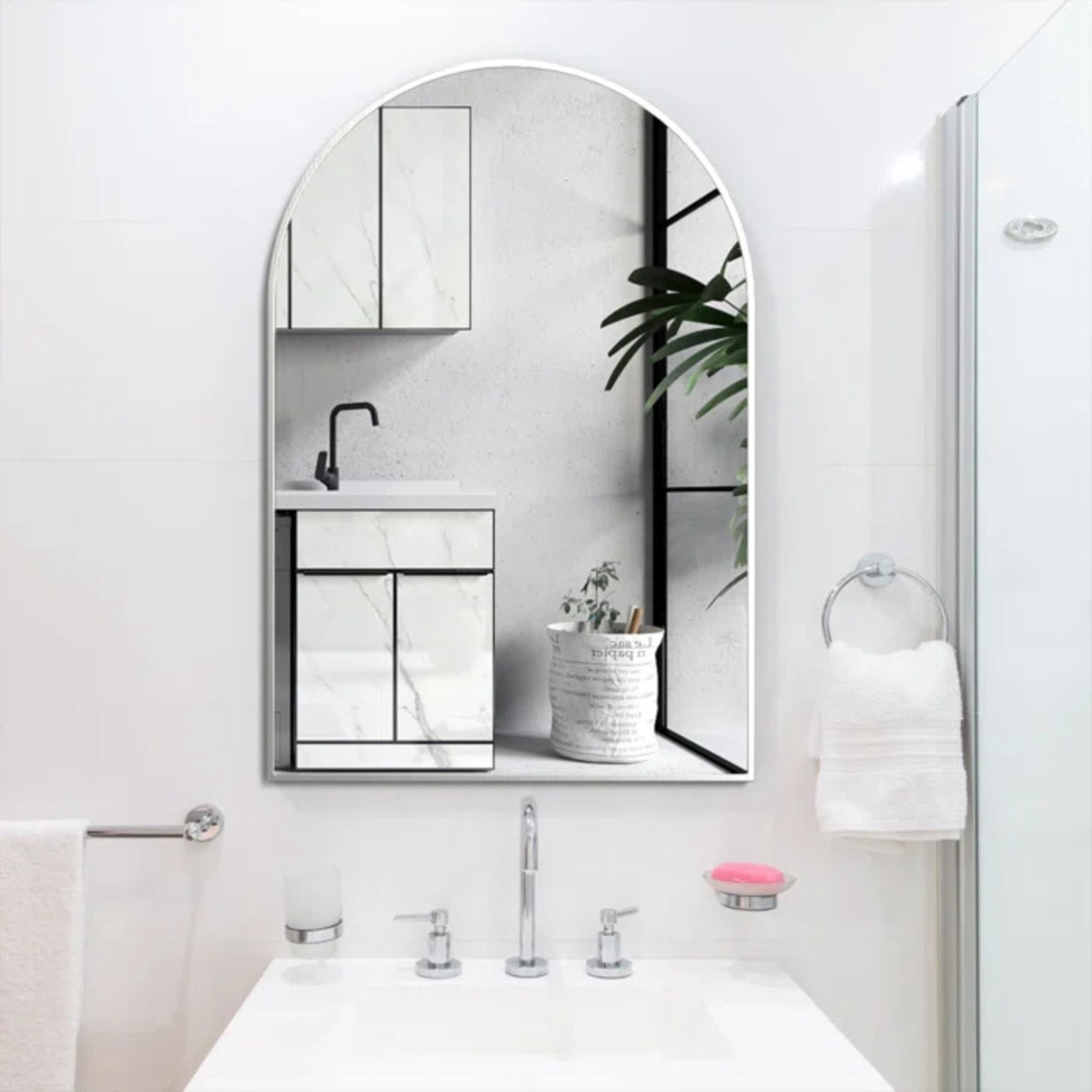 Noble House 20"x30" Arched Metal Wall Mirror, Vanity Mirror for Bathroom, Bedroom & Living Room, Silver
