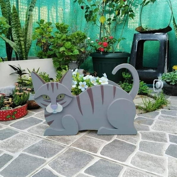 HUGFEGWE Cat Shaped Planter Wooden Planter Large Planter Boxes Outdoor Raised Cat Planters for Indoor Outdoor Plant, Succulent, Cat Flower Pot for Garden, Gift for Pet Lovers (#4) CJB91-36072