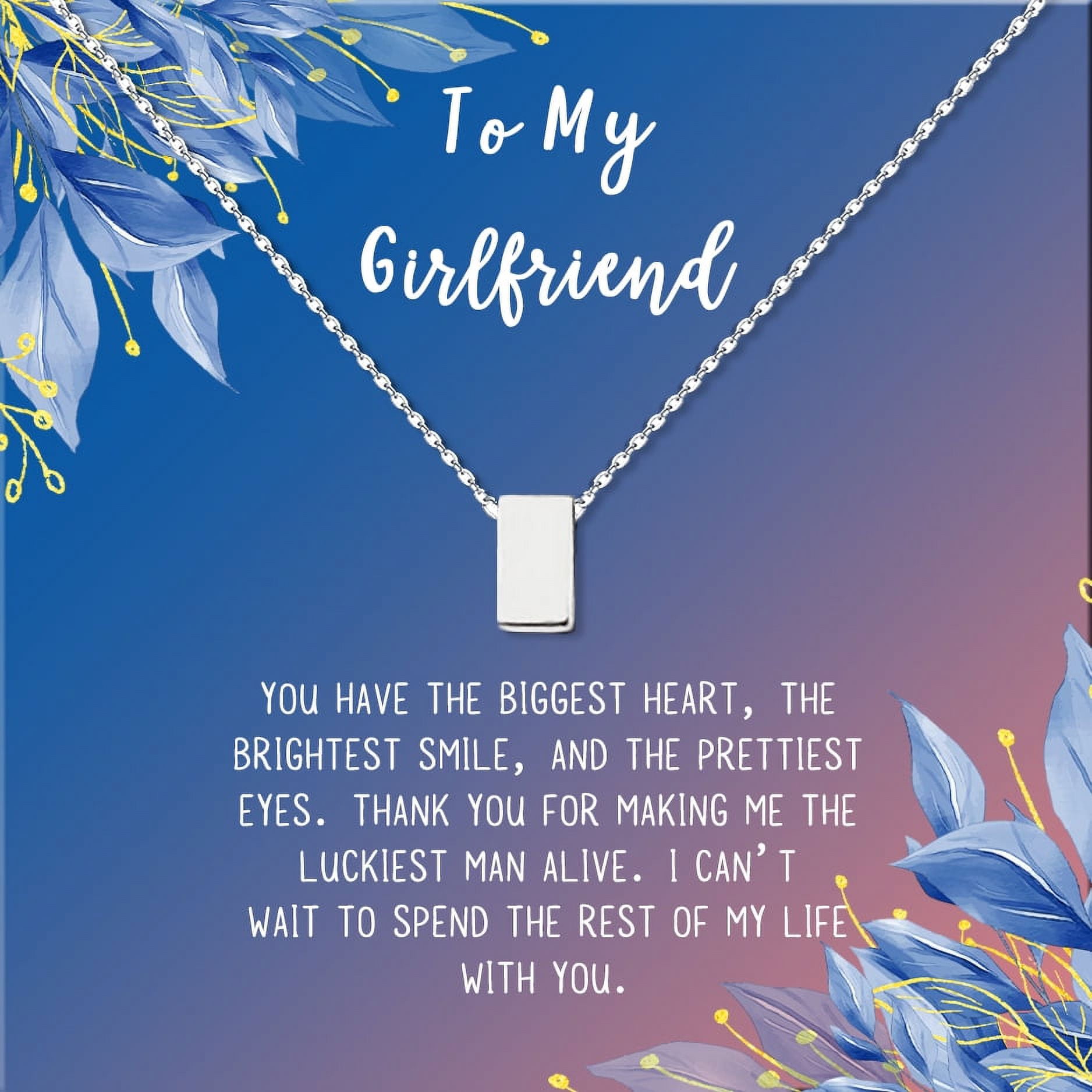 Anavia To My Girlfriend Necklace Gift, Card Gift for GF, Girlfriend Jewelry, Girlfriend Birthday Gift, Mother's Gift-[Silver Cube, Blue-Orange Gift Card]