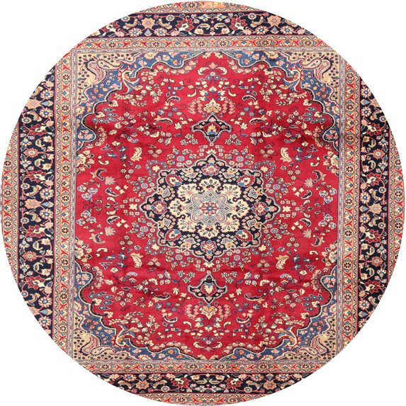Ahgly Company Machine Washable Indoor Round Traditional Fire Brick Red Area Rugs, 3' Round