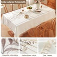 thumbnail image 3 of Table Cloth Rectangle, Embroidery Cotton Linen Tablecloth, Farmhouse Rustic Waterproof Wrinkle Free Tablecloths with Tassels, Coffee Fern, 140*180cm, 3 of 4