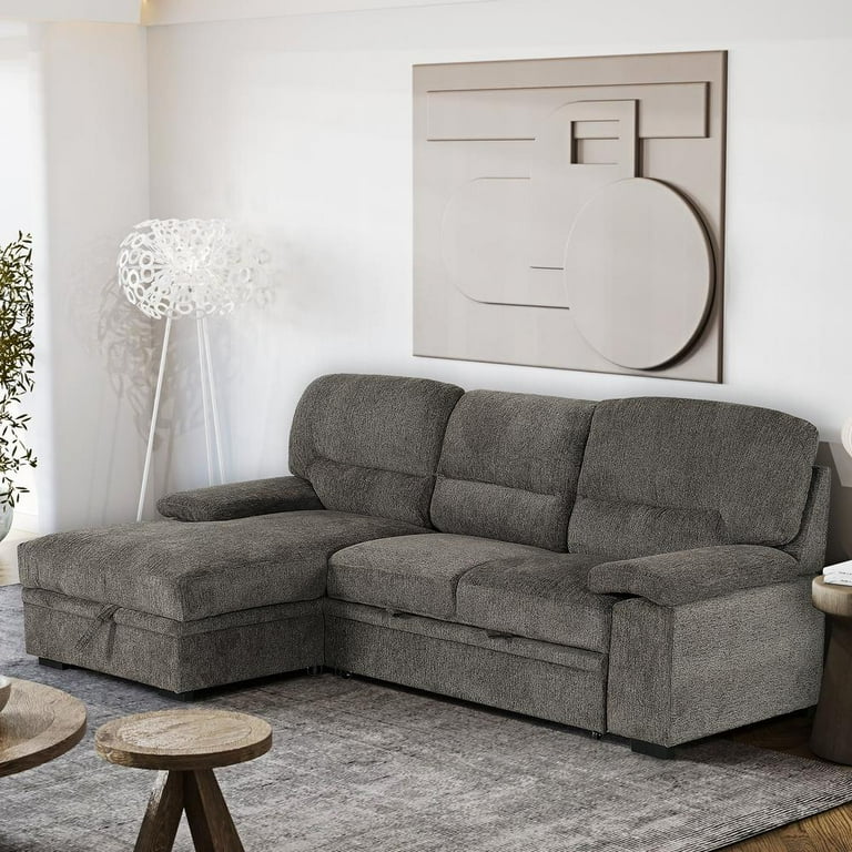 Primo Jordan 93 in. Brown Right Facing L Shaped Sleeper Sectional with Storage