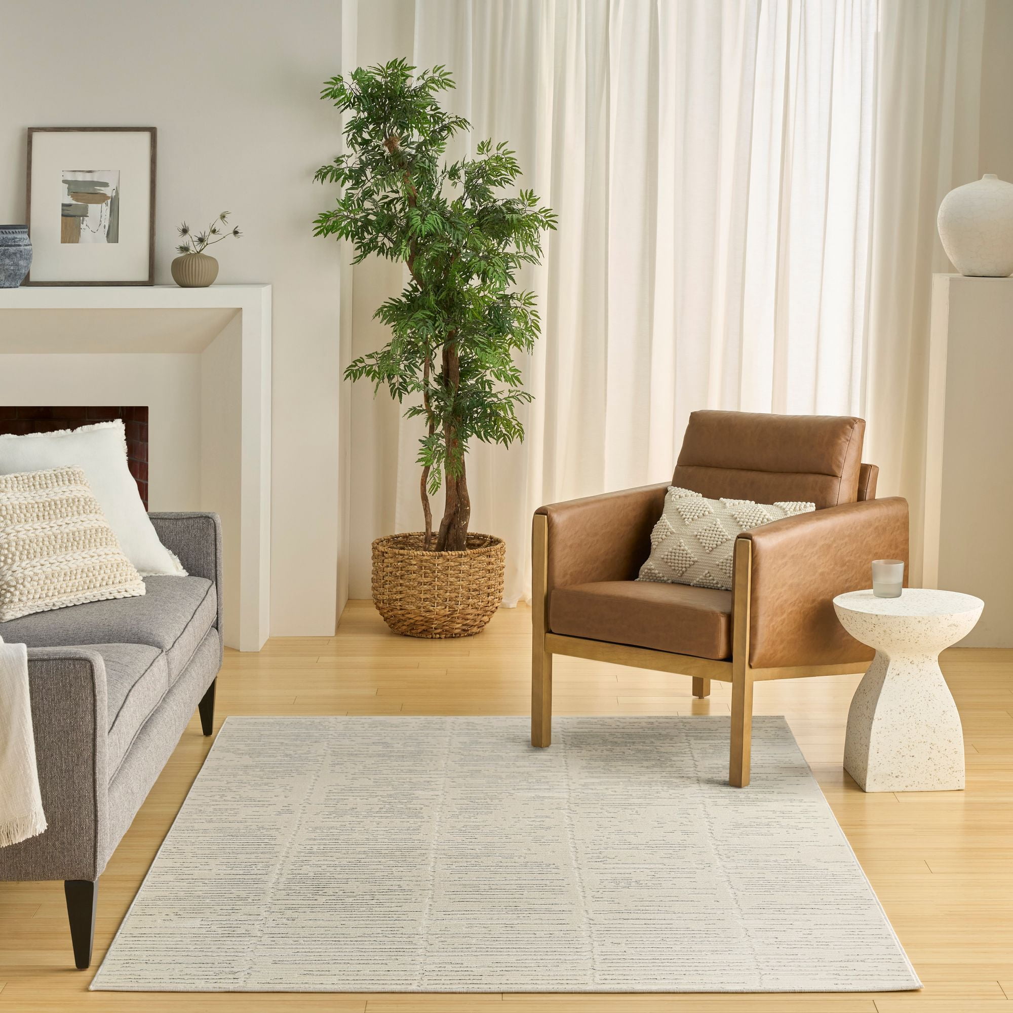 Nourison Hues Ribbed Indoor Area Rug Ivory Grey 3'11" x 5'11"