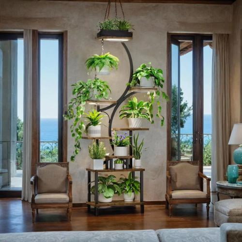 Plant Stand with Grow Lights, 8 Tiered Indoor Plant Shelf, 61" Tall Plant Stand for Indoor Plants Multiple, Metal Plant Flower Holder Stand, S-Shaped Plant Rack for Home, Patio (Black)