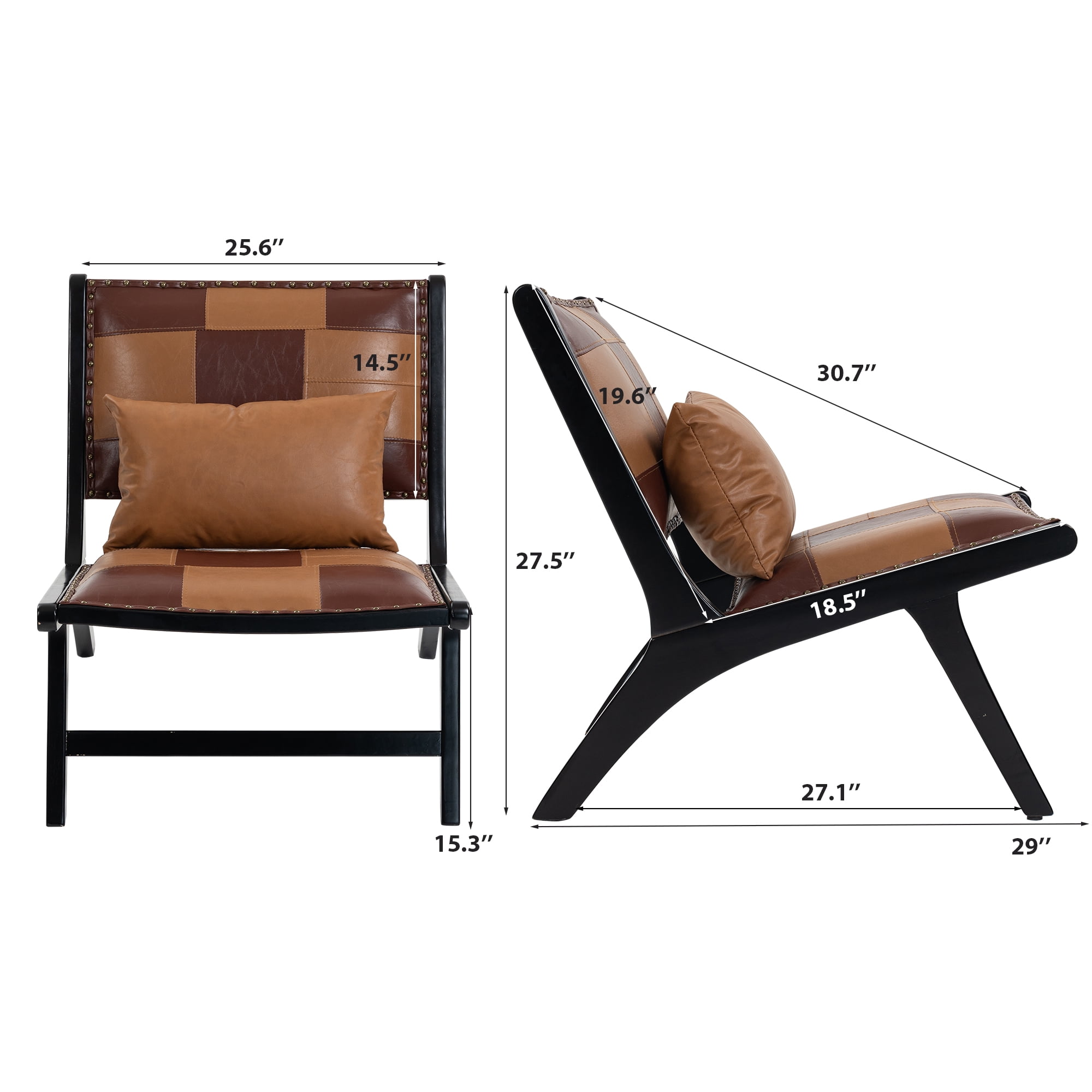 Aukfa Mid Century Accent Chair with Solid Wood Frame, Scandinavian Lounge Arm Chair for Living Room Bedroom,Brown