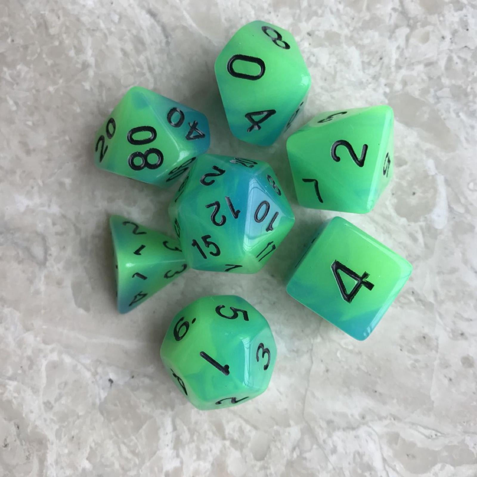 LeeQinersw Acrylic Glowing Polyhedral Dices Set Party Toys D4-D20 Glow in Dark Luminous RPG