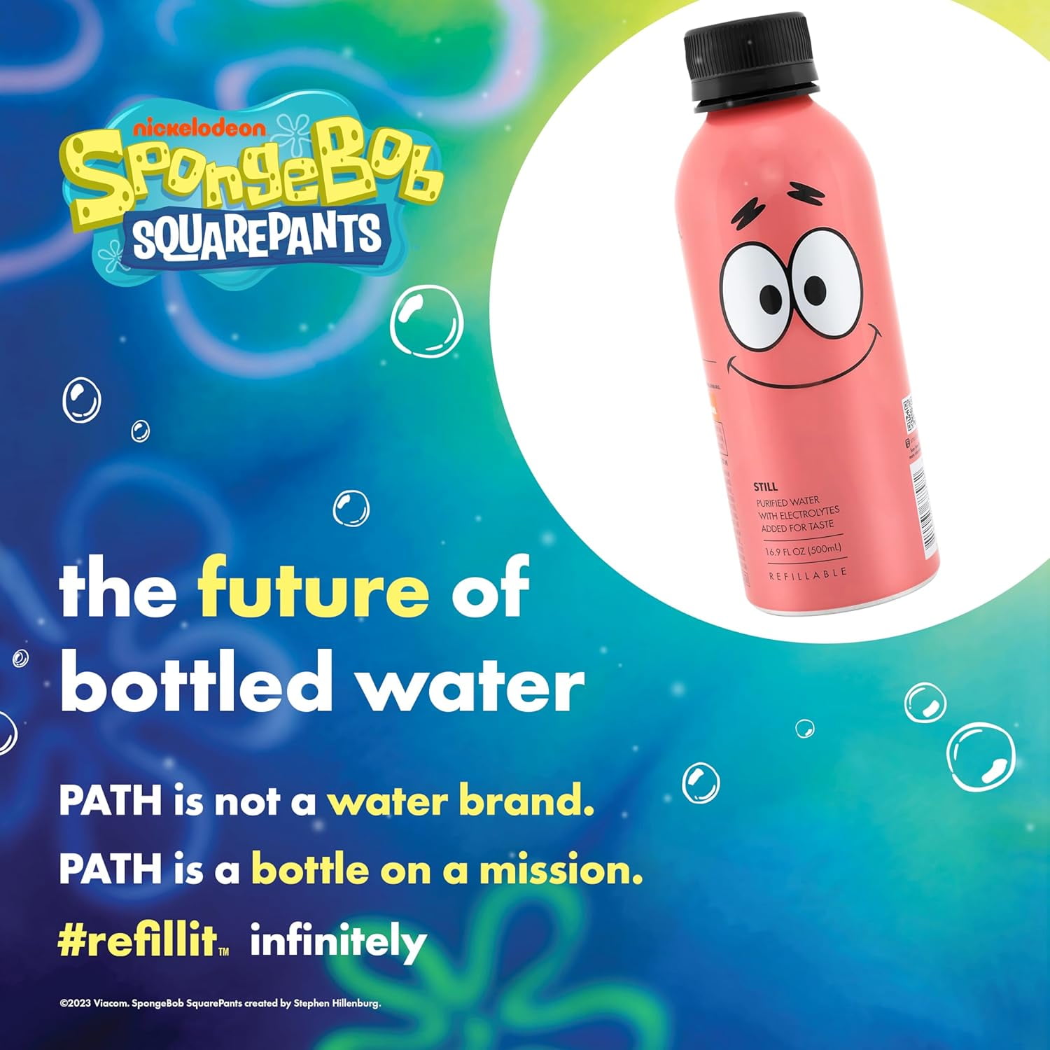 PATH Water Ultra-Purified Still Water, 16.9 fl oz, 12 pack Aluminum Bottles, Limited Edition Patrick Star