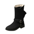 thumbnail image 2 of Miluxas Boots for Women Low Heel Mid Calf Boots Winter Warm Belt Buckle Side Zipper Block Chunky Heel Boots Solid Comfyl Shoes Black 6(37), 2 of 9