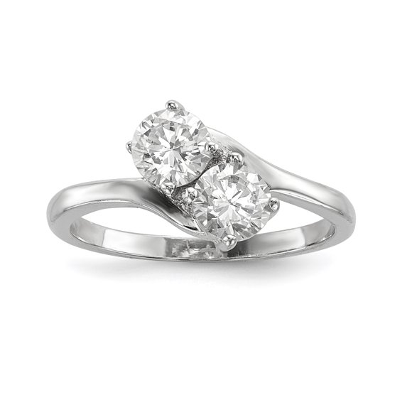 925 Sterling Silver Cubic Zirconia Cz Two Stone Ring