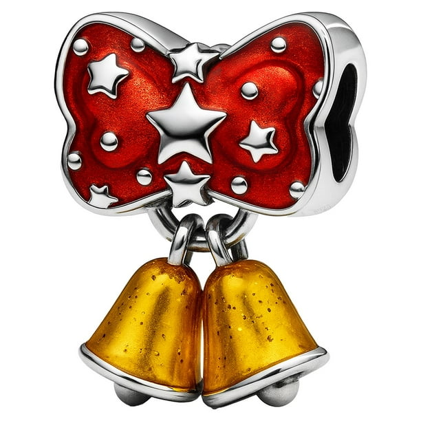 Dije campanas de navidad XmasBell01 2Pzas Plata Plata S925 Chapa Separador/Colgante Fijo Moño/Campanas Multicolor/Plata