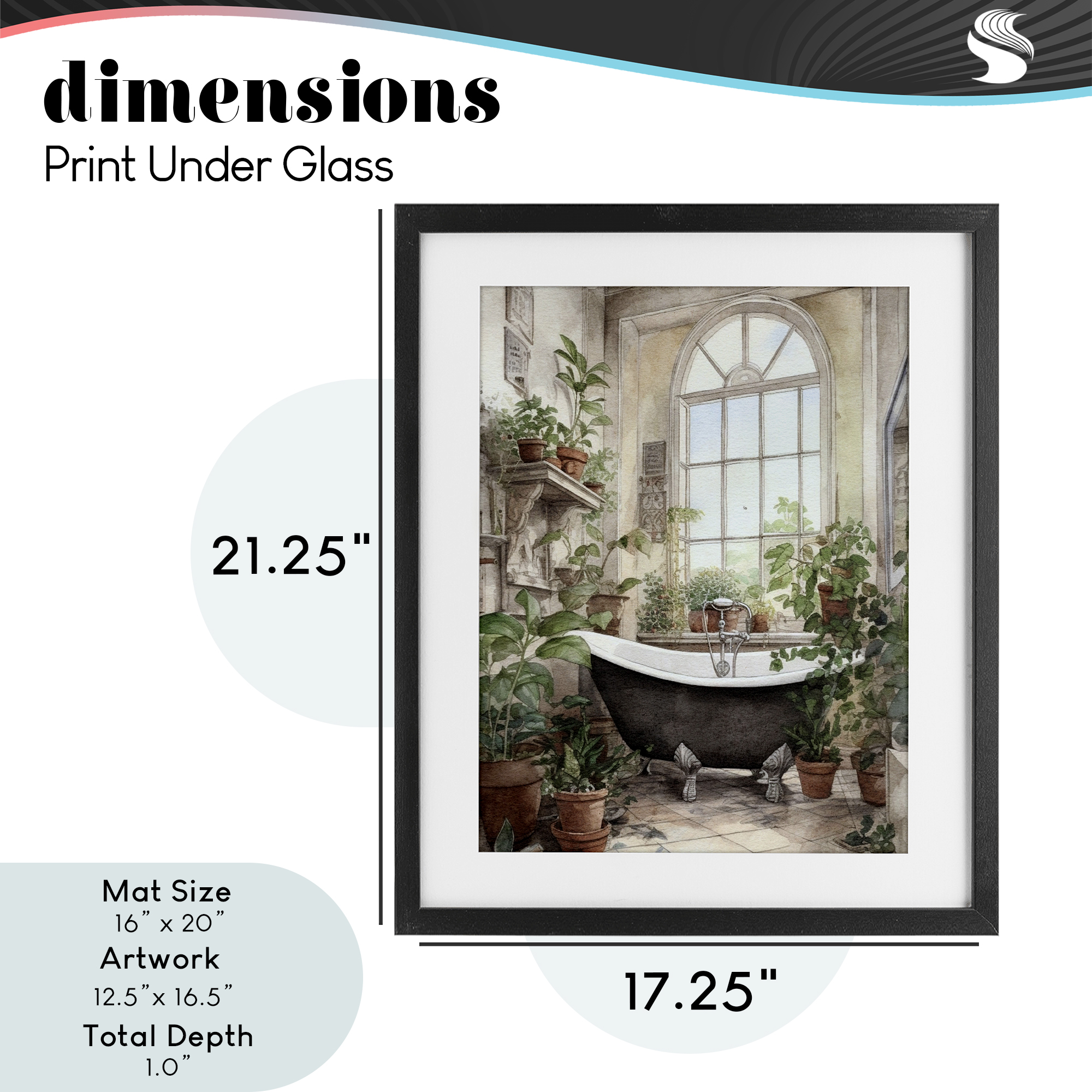 Vintage Sun Lit Bathtub Black Framed Print Under Glass, design by Lettered and Lined