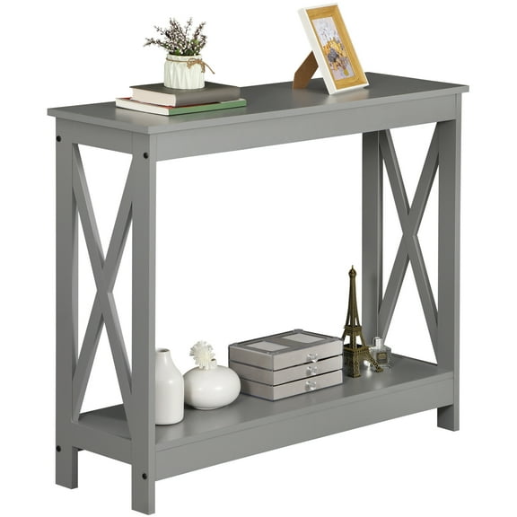 ZENSTYLE Console Table X Shaped Side table 2 Tier Storage Shelf For Home Entryway, Gray