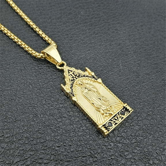 Lordgold Hip Hop Iced Out Virgin Mary Necklaces Pendants 14K Yellow Gold Chain For Women Christian Jewelry Madonna  2025