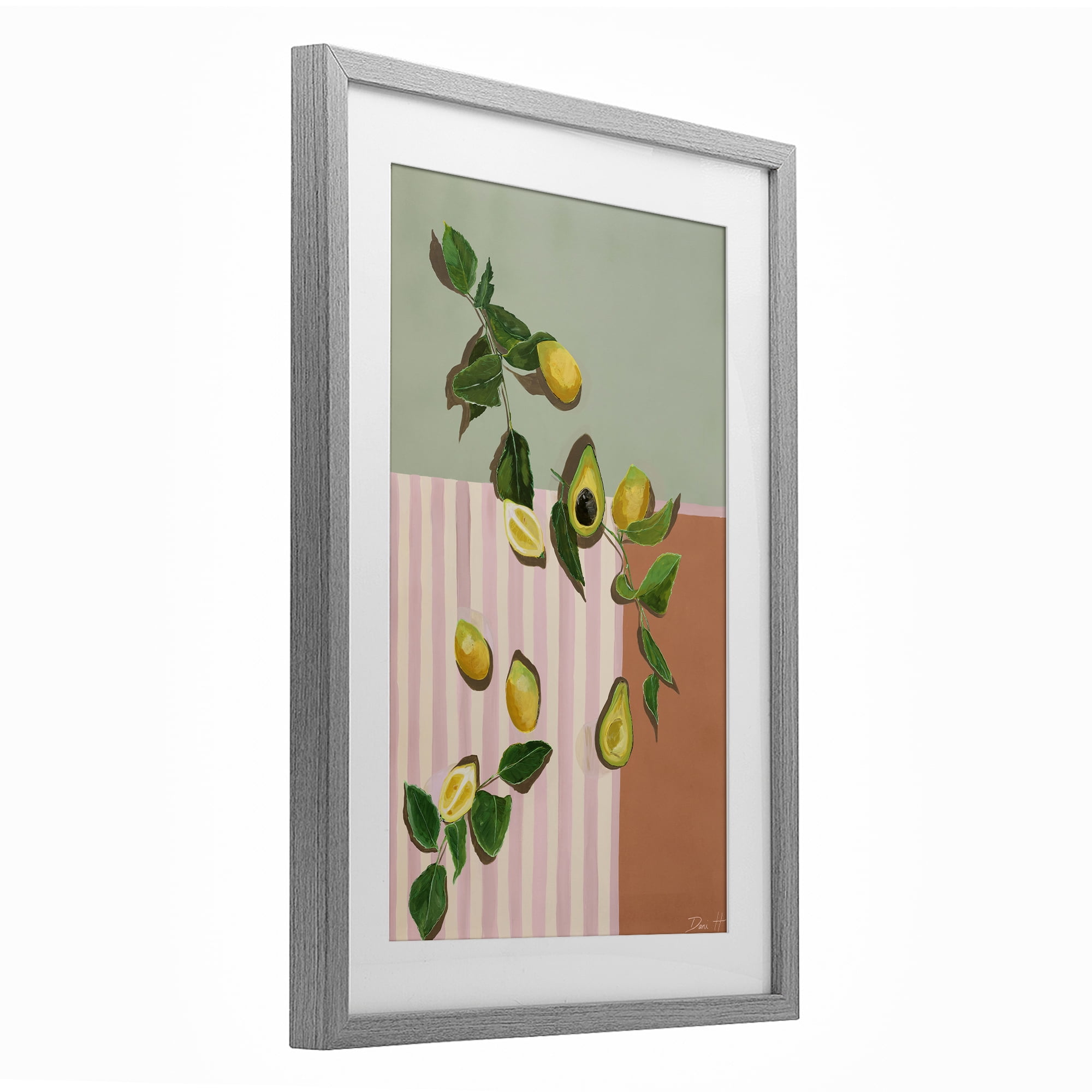 Stupell Industries Midcentury Avocado & Lemons Gray Framed Print Under Glass, design by Dani Heyward