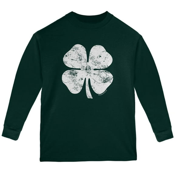 St. Patricks Day Distressed Shamrock Youth Long Sleeve T Shirt Forest Green YMD